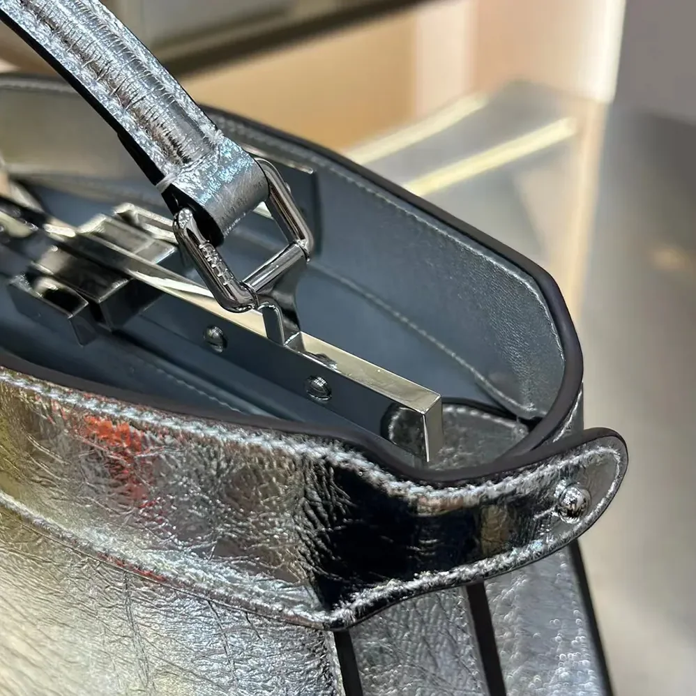 Fendi Peekaboo ISeeU Petite Small Silver Padded Nappa Leather Bag for Women Fendi Peekaboo ISeeU Petite Small Silver Padded Nappa Leather Bag for Women