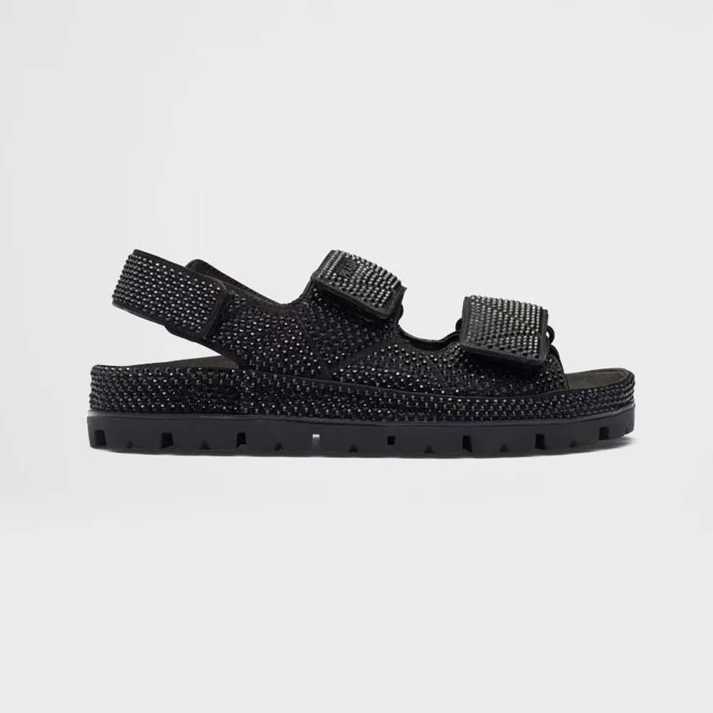 Prada Satin Sandals with Crystals for Women in Black Prada Satin Sandals with Crystals for Women in Black