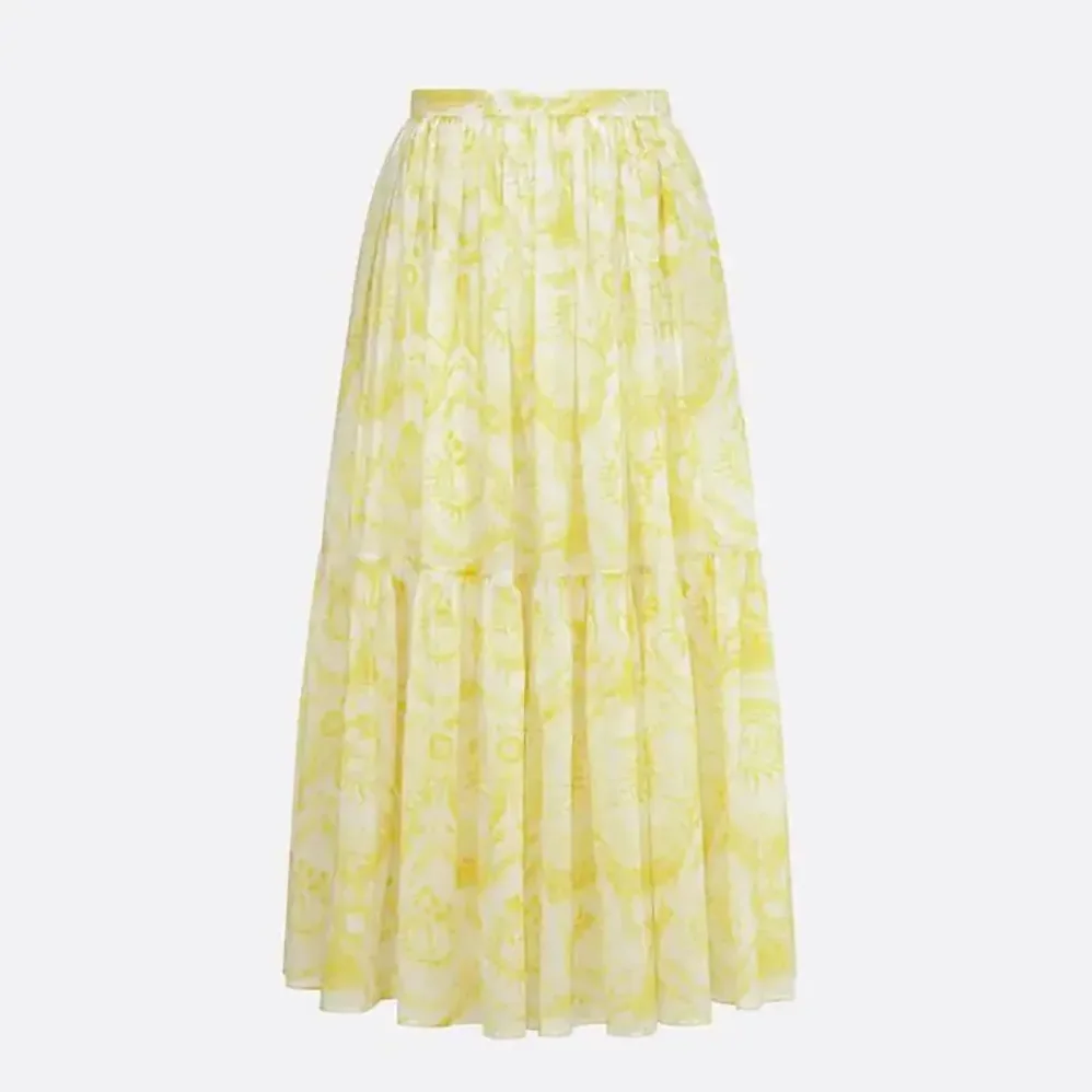 Dior Dioriviera Mid-Length Skirt White and Lemon Yellow Cotton Muslin for Women Dior Dioriviera Mid-Length Skirt White and Lemon Yellow Cotton Muslin for Women