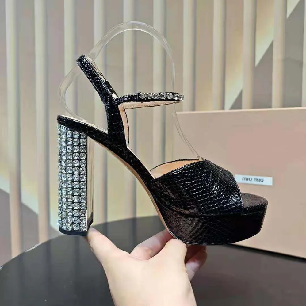 Miu Miu Lizard-print Leather Platform Sandals for Women in Black