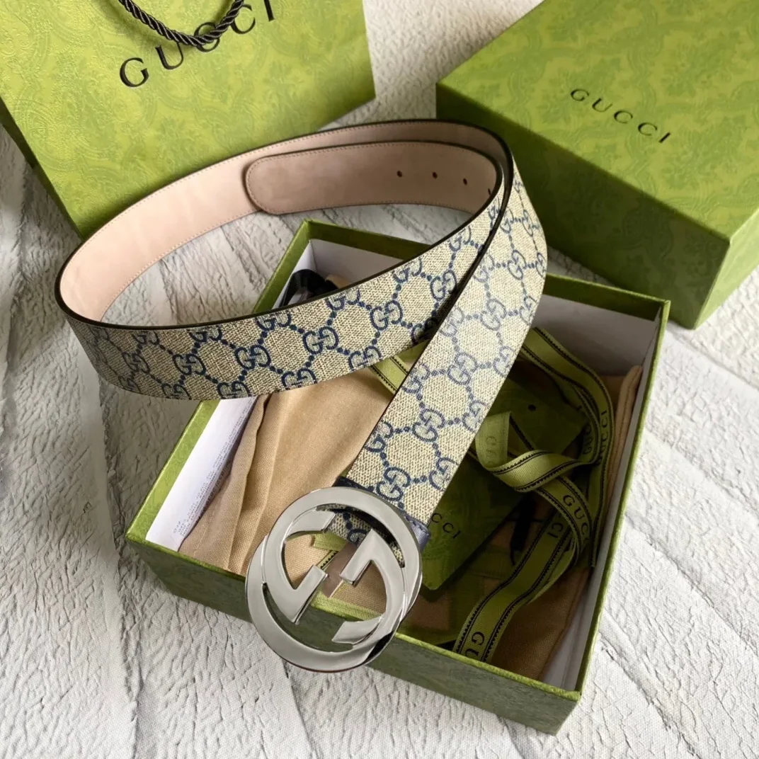 Gucci GG Supreme Belt With G Buckle Beige/Blue, for Women Gucci GG Supreme Belt With G Buckle Beige/Blue, for Women
