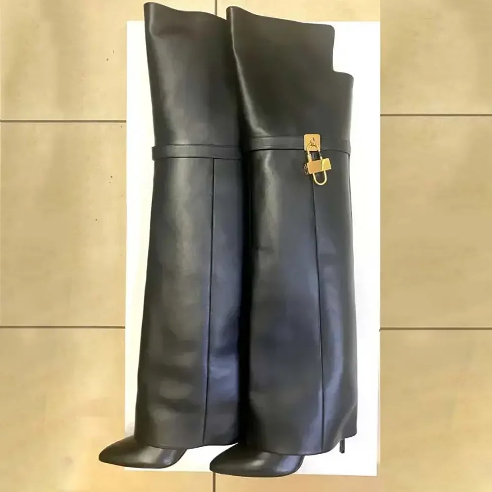 Givenchy Shark Lock Stiletto Over-the-knee Boots in Leather for Women in Black Givenchy Shark Lock Stiletto Over-the-knee Boots in Leather for Women in Black