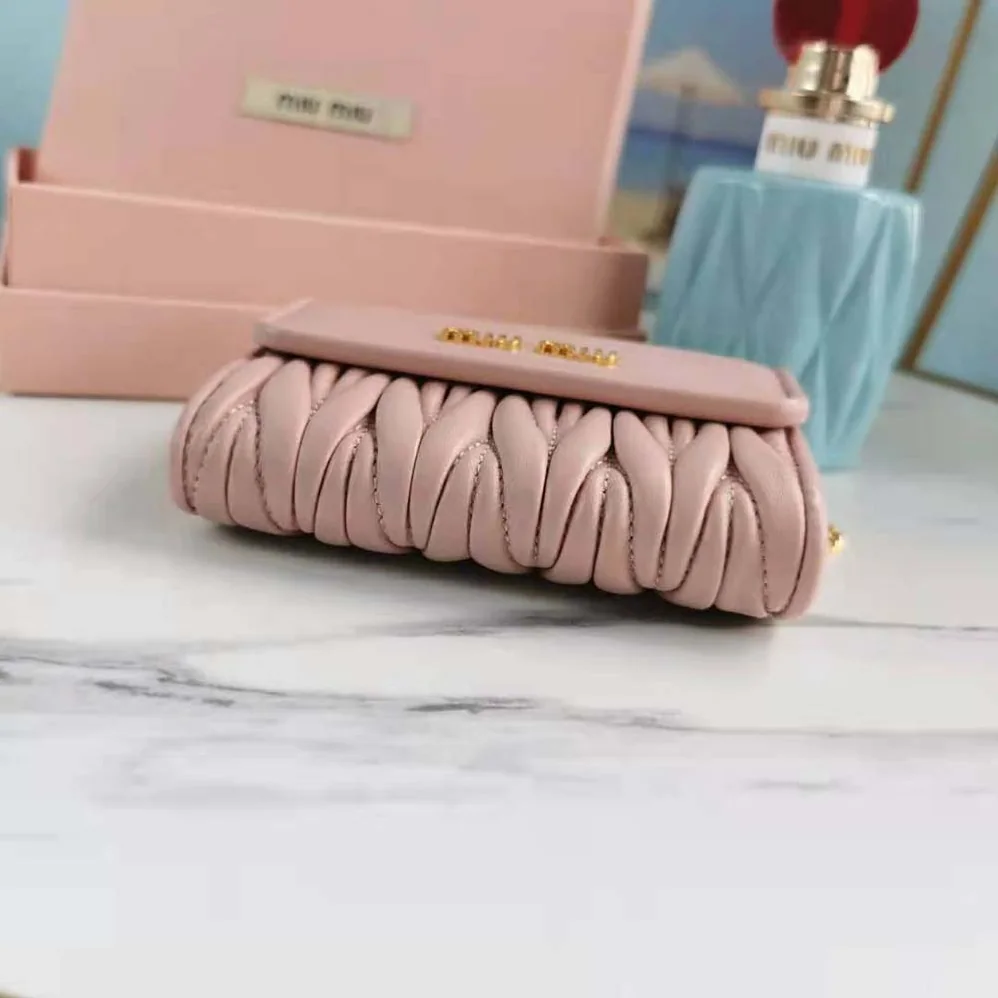 Miu Miu Nappa Leather Wallet with Shoulder Strap for Women in Pink
