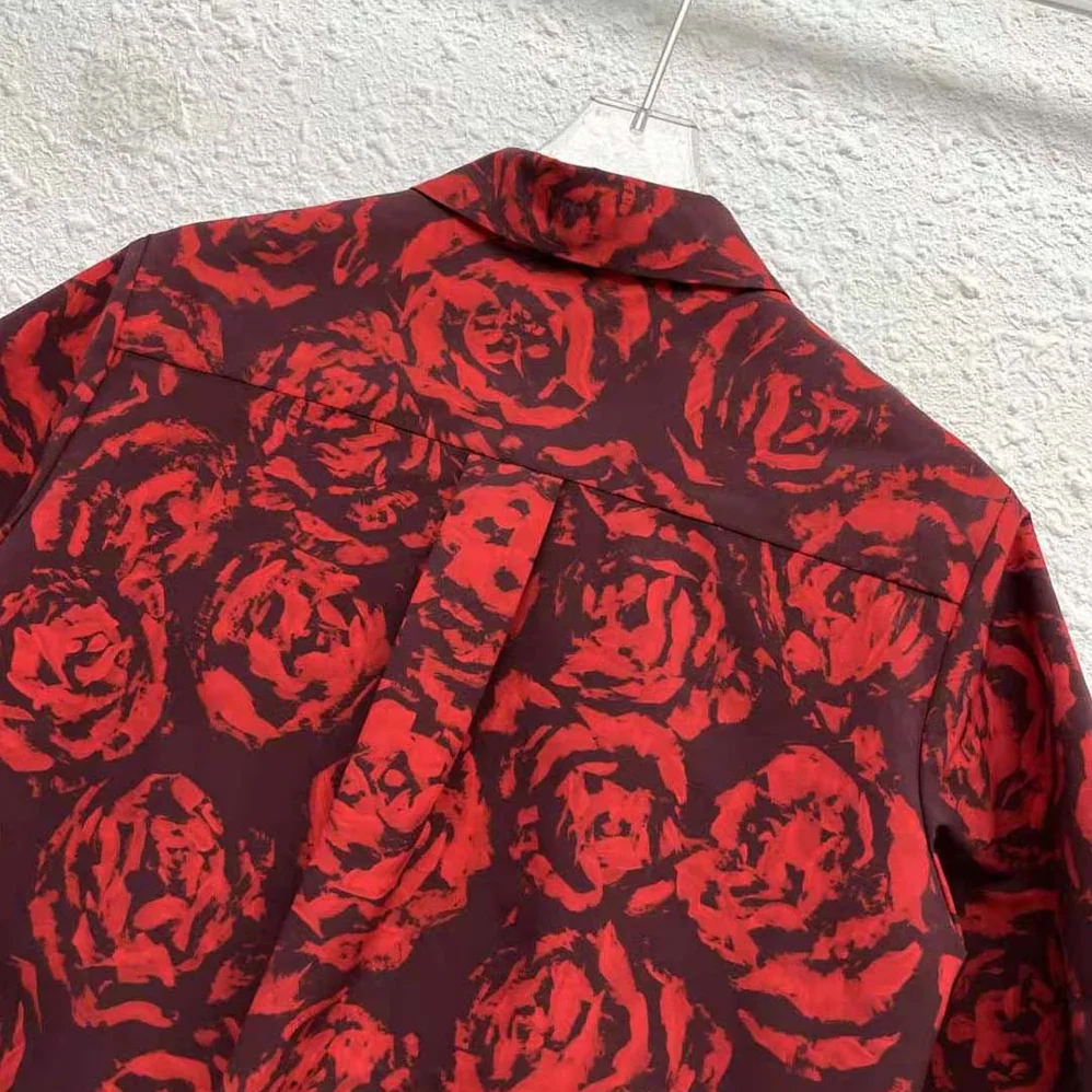 Dior Blouse Red Dior Roses Silk Taffeta for Women