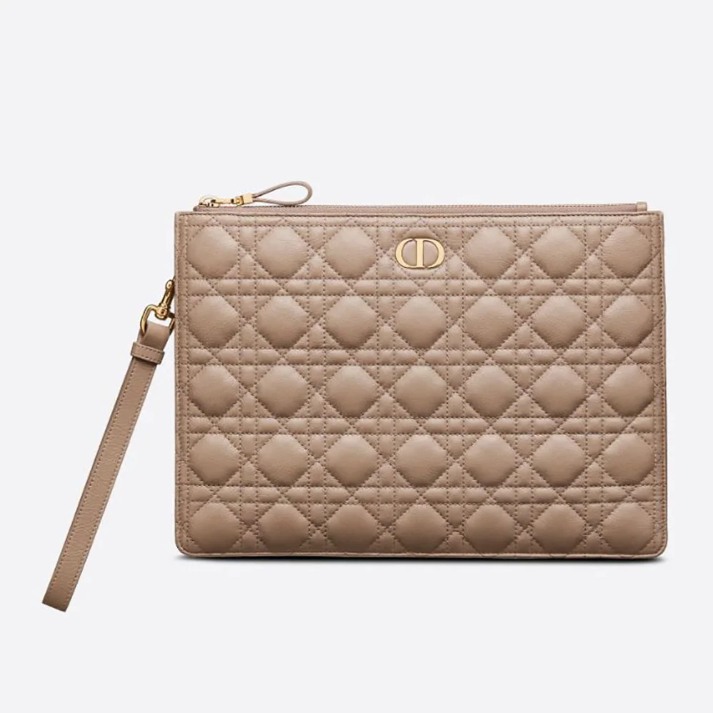 Dior Large Dior Caro Daily Pouch Cannage Calfskin for Women in Sandy