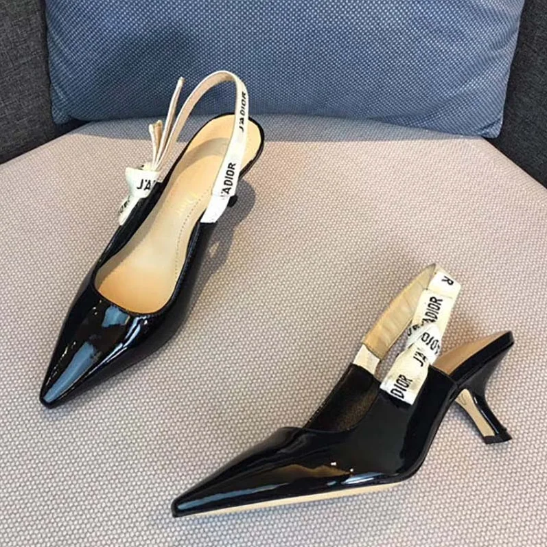 Dior Sling-Back Patent Leather J'Adior Ribbon 6.5cm Shoes for Women in Black