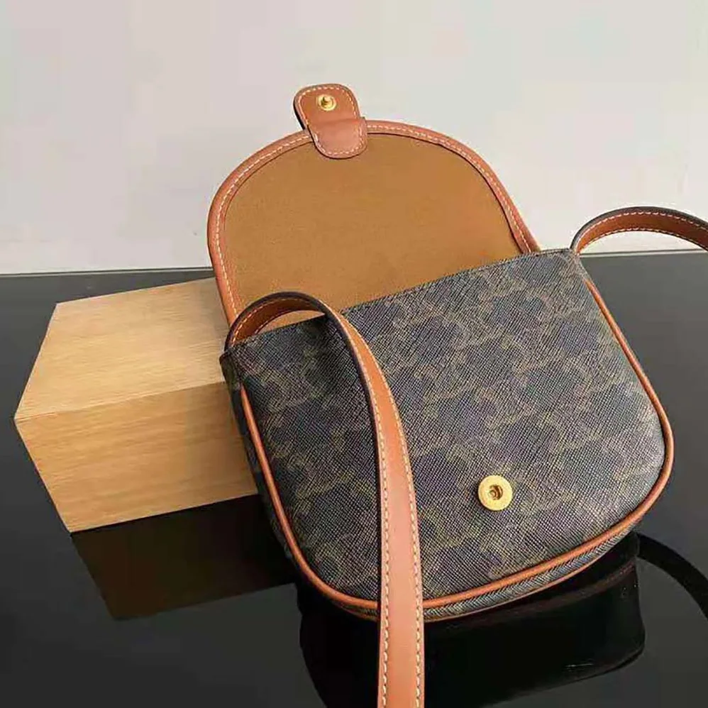 Celine Mini Besace in Triomphe Canvas and Calfskin for Women in Brown