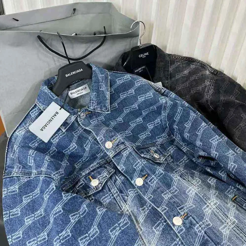 Balenciaga BB Monogram Large Fit Jacket in Blue Ring Denim for Men Balenciaga BB Monogram Large Fit Jacket in Blue Ring Denim for Men