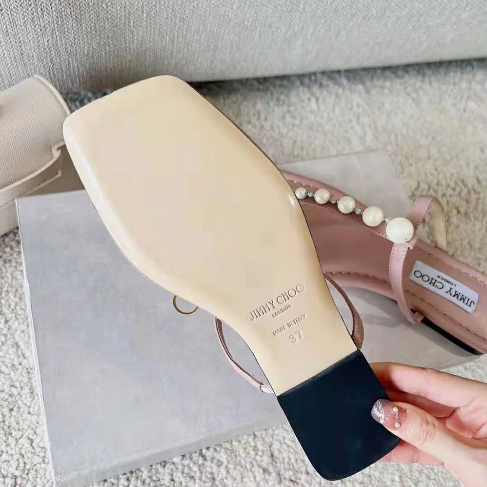 Jimmy Choo Alaina Flat Ballet Pink Nappa Leather Flats with Pearl Embellishment for Women Jimmy Choo Alaina Flat Ballet Pink Nappa Leather Flats with Pearl Embellishment for Women