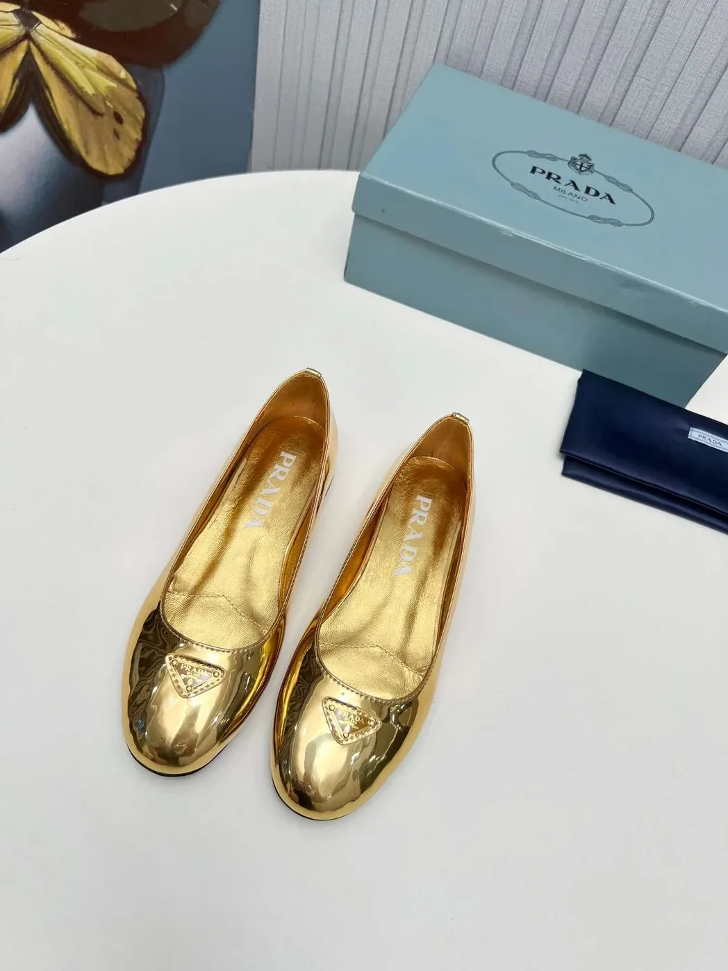 Prada Patent Ballerinas Gold