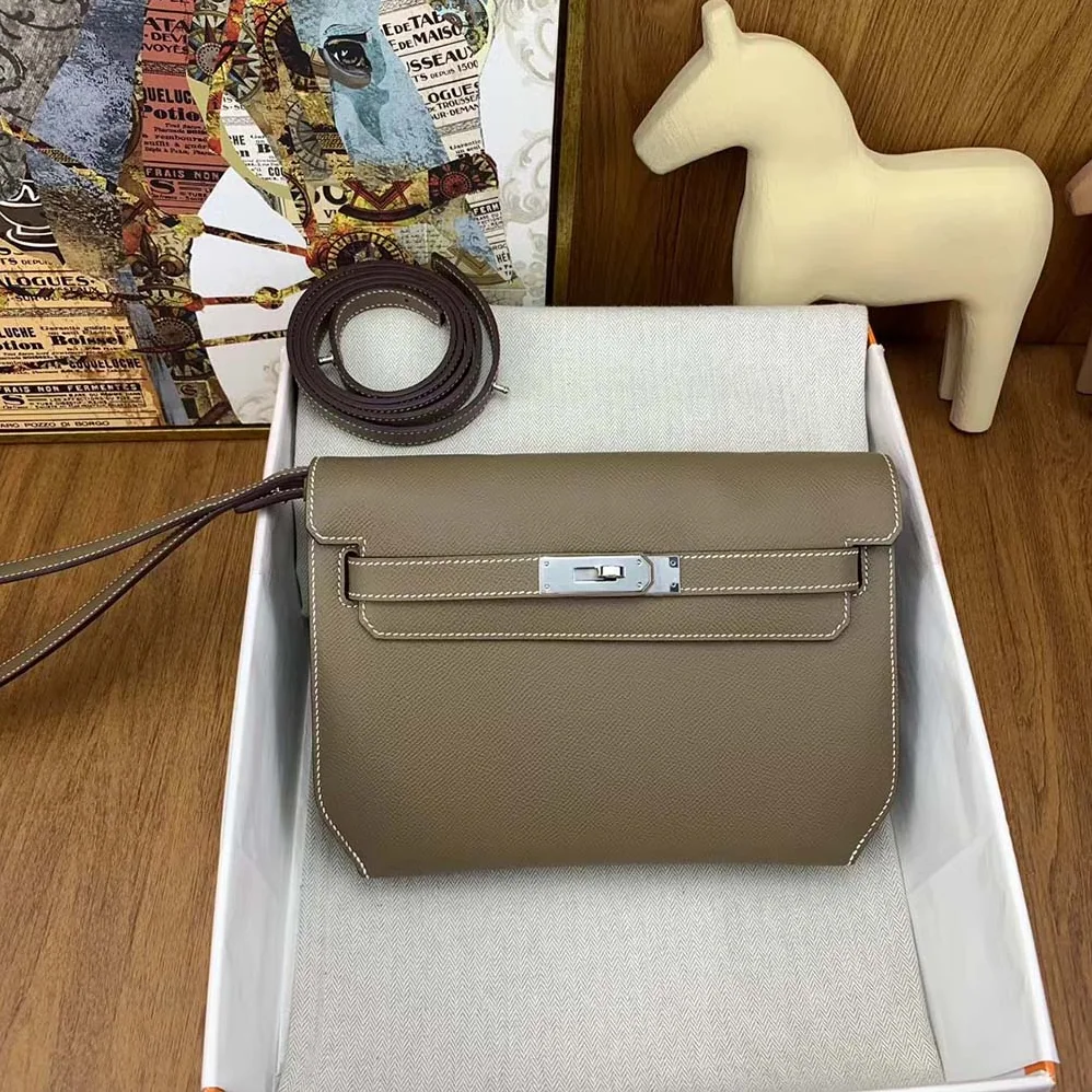 Hermes Kelly Depeches 25 Pouch for Men in Gray