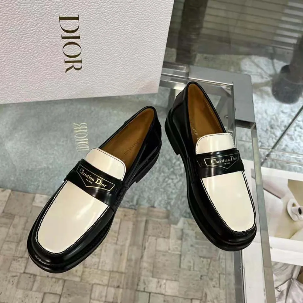 Dior Boy Loafer Black and White Brushed Calfskin for Women