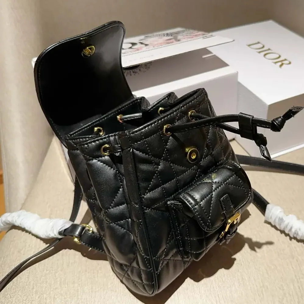 Dior Small Dior Caro Backpack Black Macrocannage Lambskin for Women