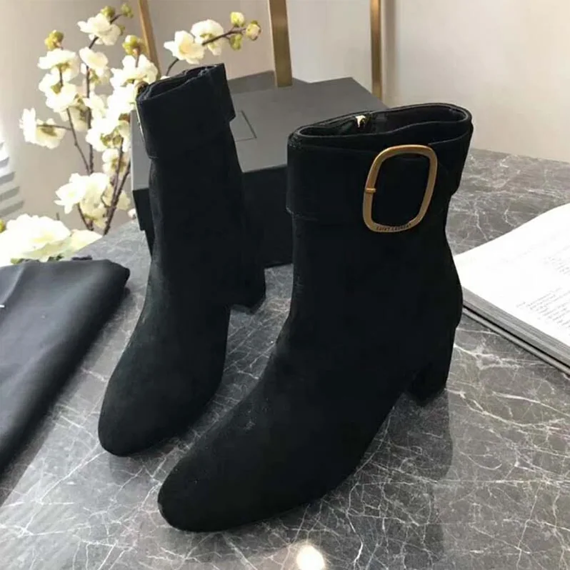 Saint Laurent YSL Shoes Joplin Buckle Bootie in Suede for Women in Black