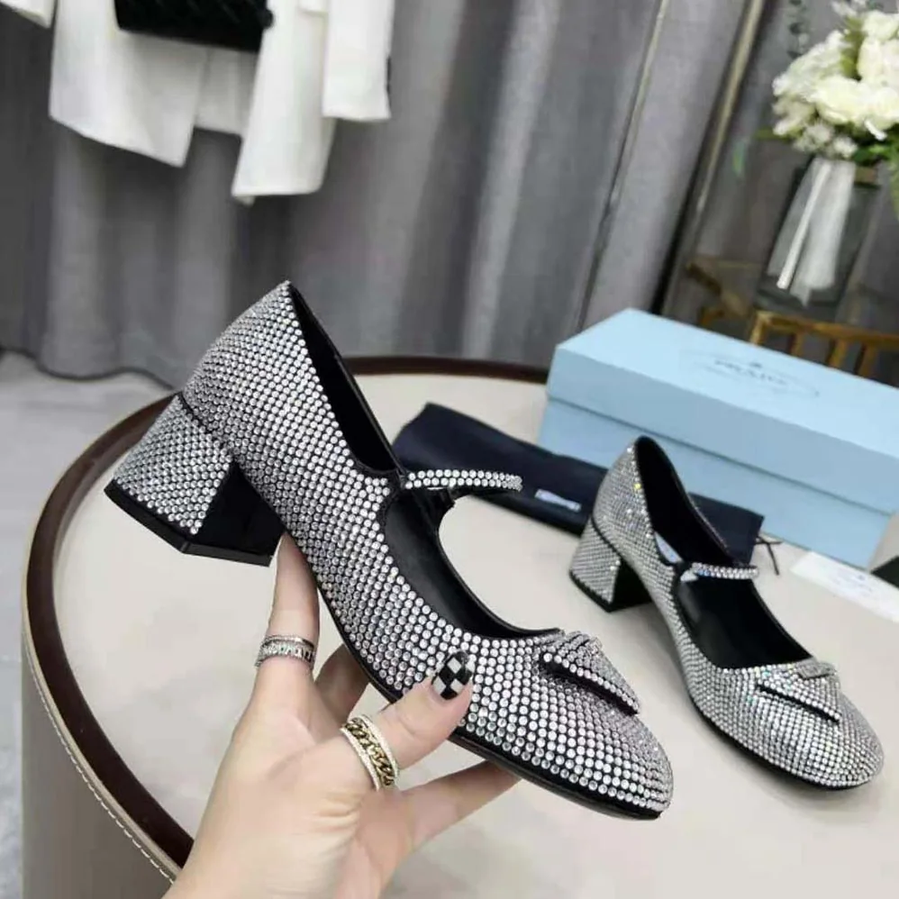 Prada Satin Pumps with Crystals in 45mm Heel Height for Women in Silver