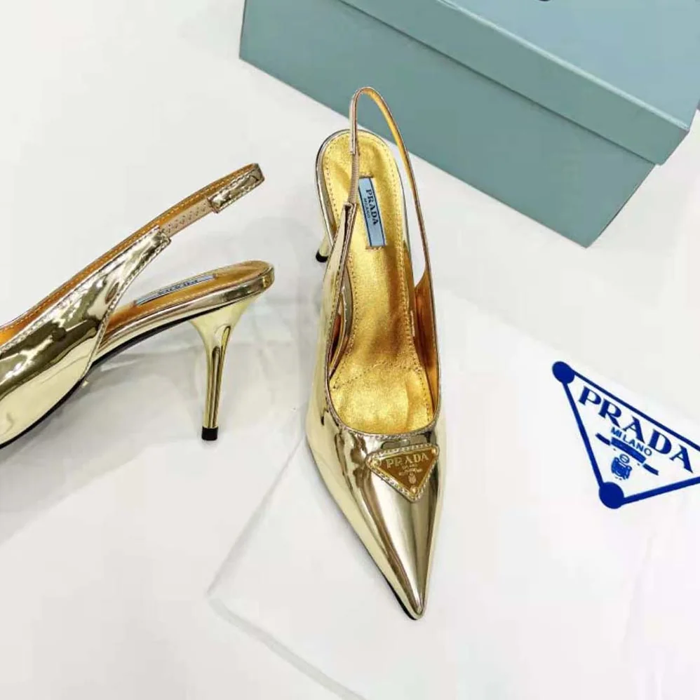 Prada Metallic Leather Slingback Pumps for Women in Gold