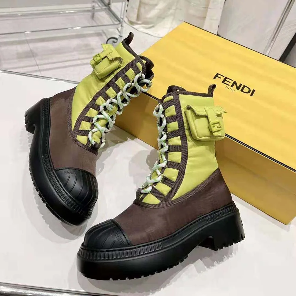 Fendi Domino Acid Green Nylon Biker Boots for Women Fendi Domino Acid Green Nylon Biker Boots for Women