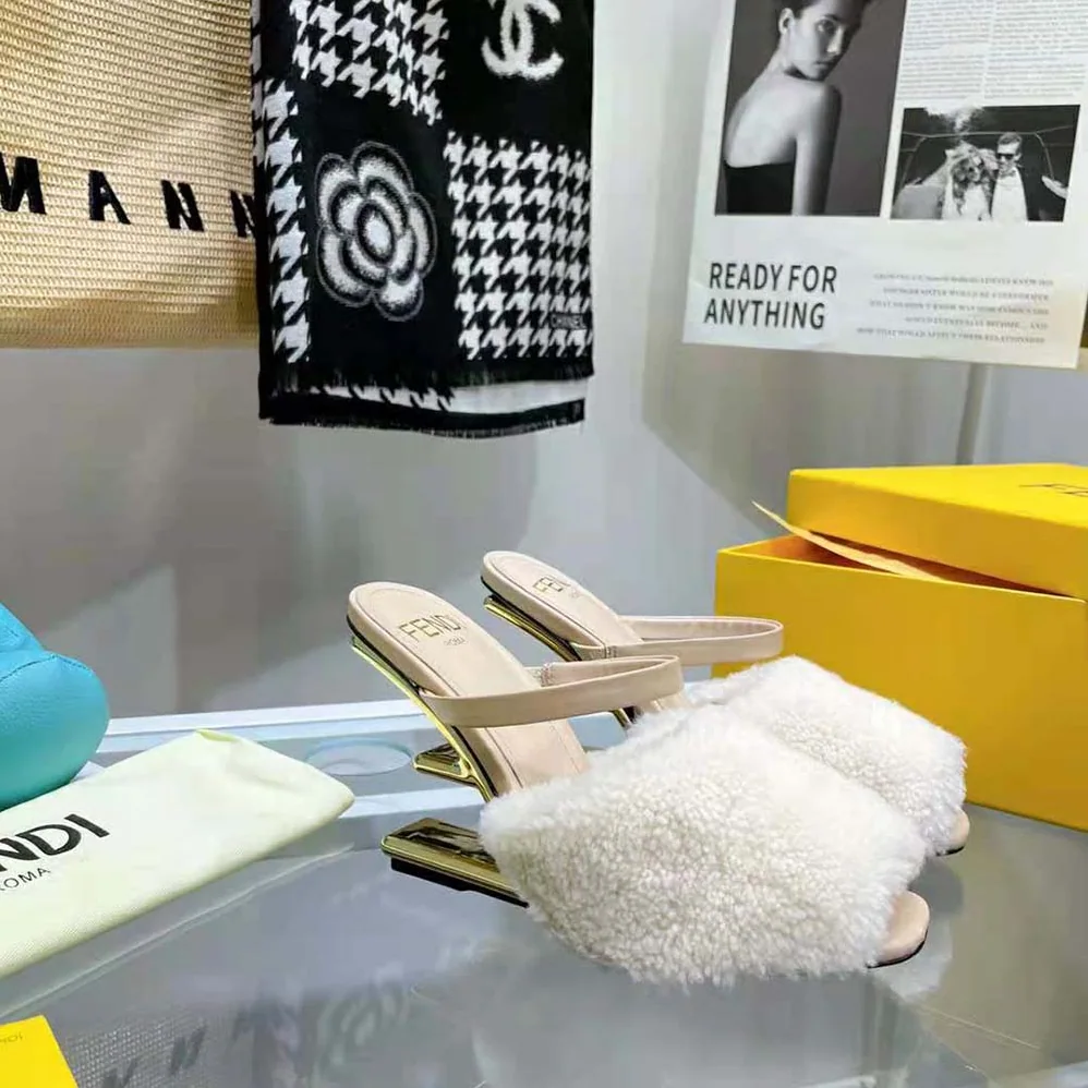 Fendi First White Sheepskin High for Women in Heeled Sandals Fendi First White Sheepskin High for Women in Heeled Sandals