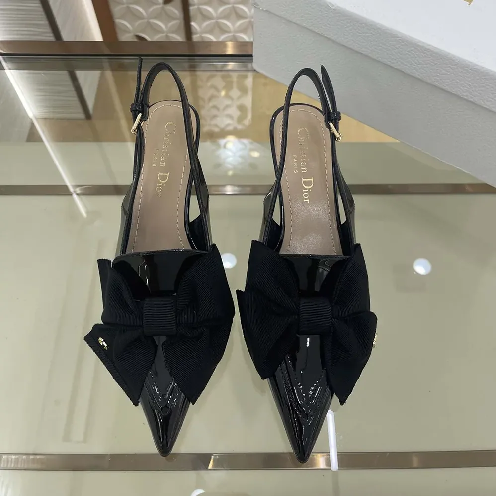 Dior Diorissimo Slingback Pump Black Patent Calfskin and Grosgrain for Women