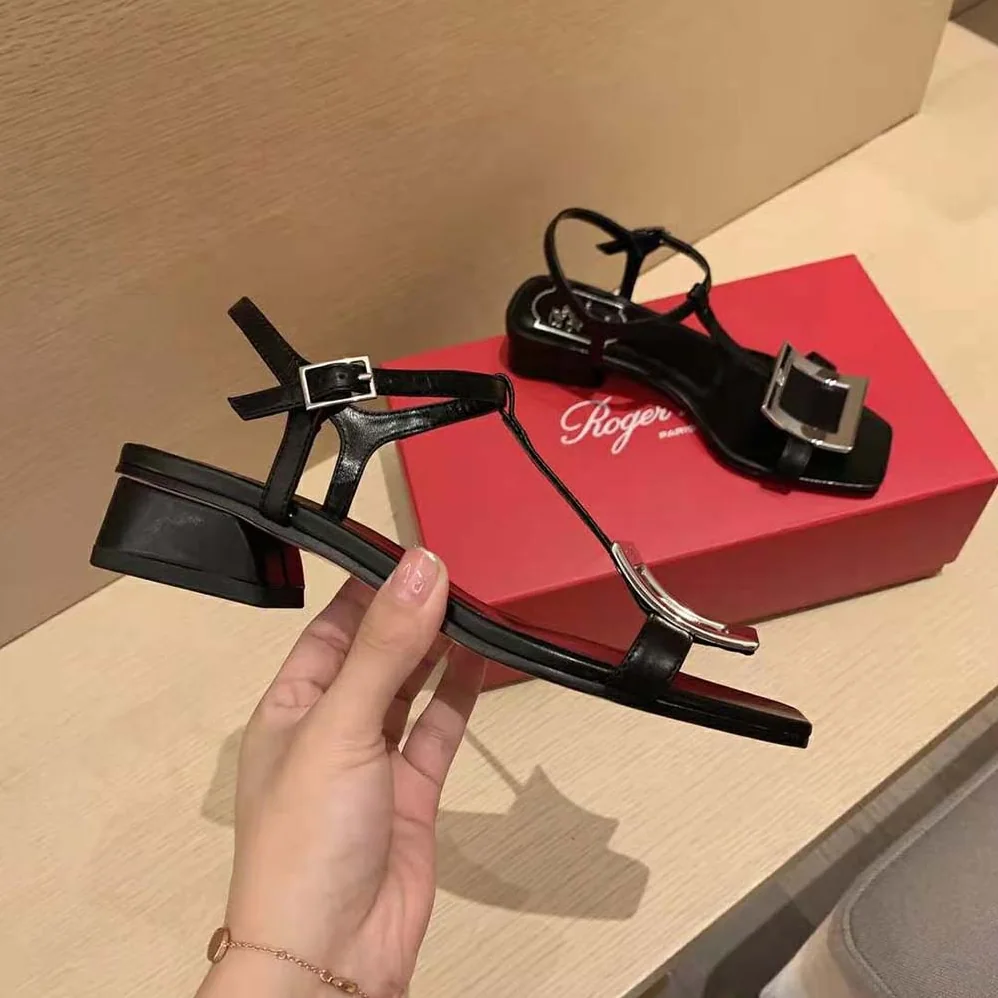 Roger Vivier Bikiviv' Metal Buckle Sandals in Leather for Women in Black Roger Vivier Bikiviv' Metal Buckle Sandals in Leather for Women in Black