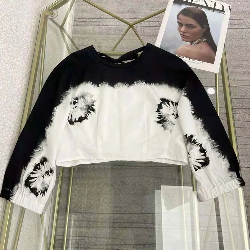 Prada Printed Poplin Crop Top for Women in White Prada Printed Poplin Crop Top for Women in White