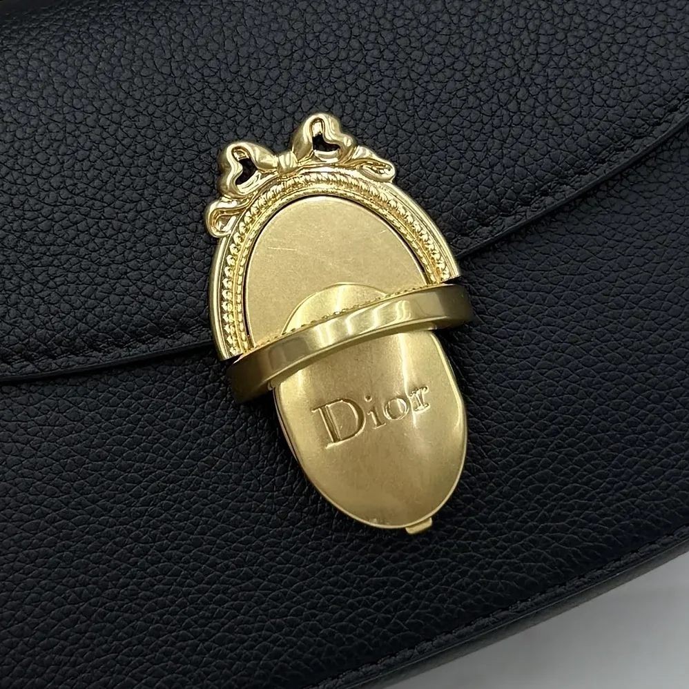 Dior Small Dior Médaillon Flap Bag Black Grained Calfskin for Women