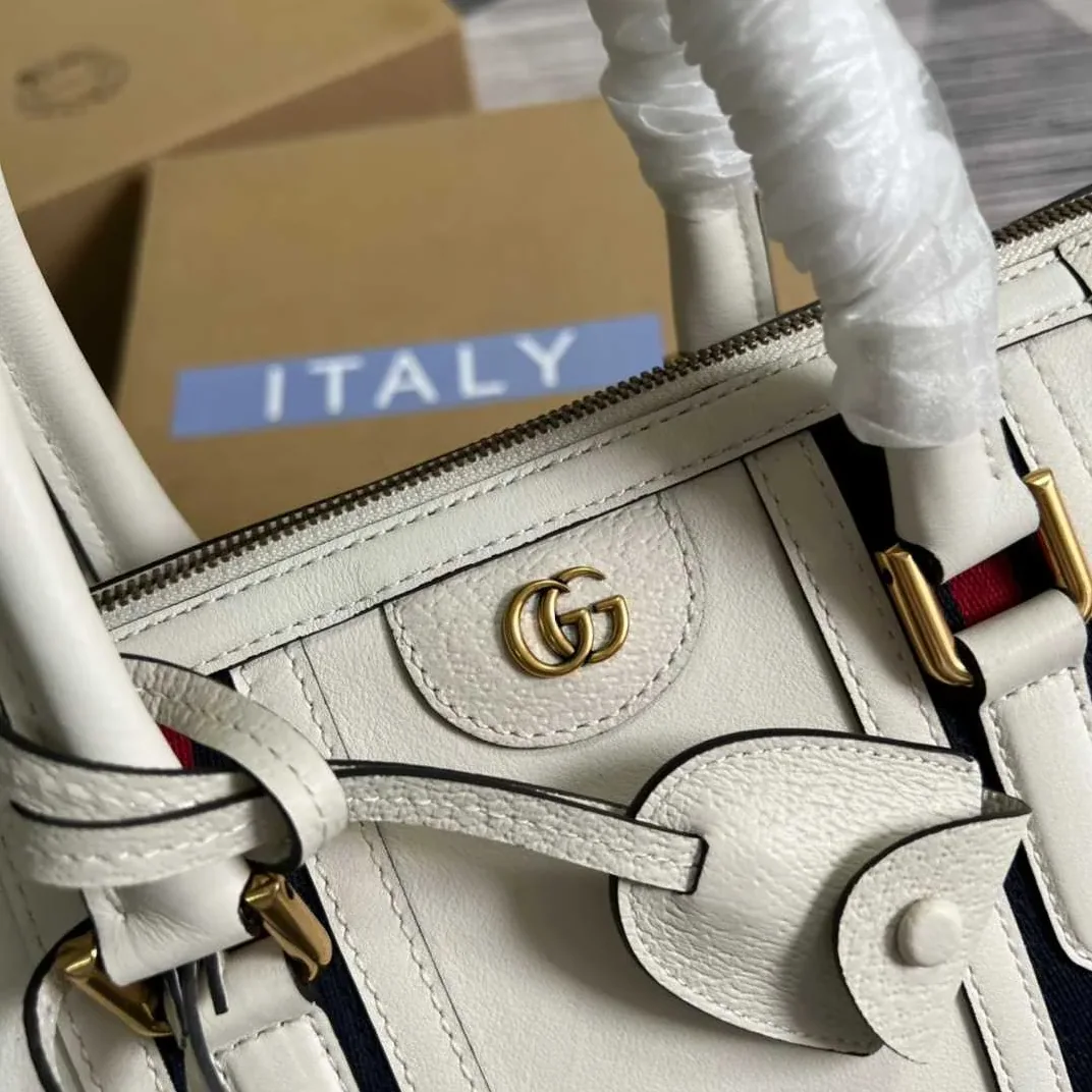 Gucci Double G-Detailed Smooth Medium Handbag White /
