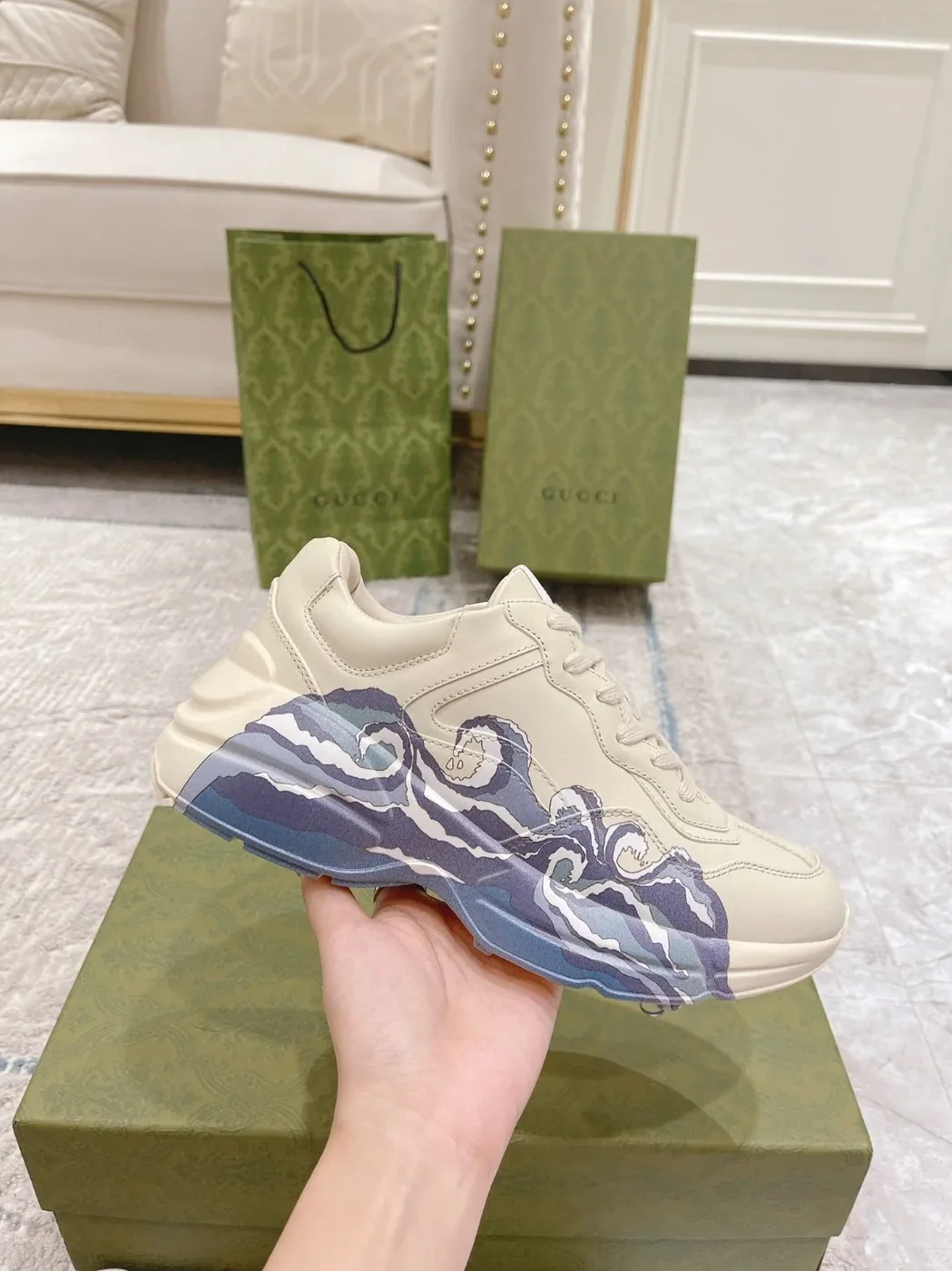 Gucci Rhyton Sneaker With Wave White Gucci Rhyton Sneaker With Wave White