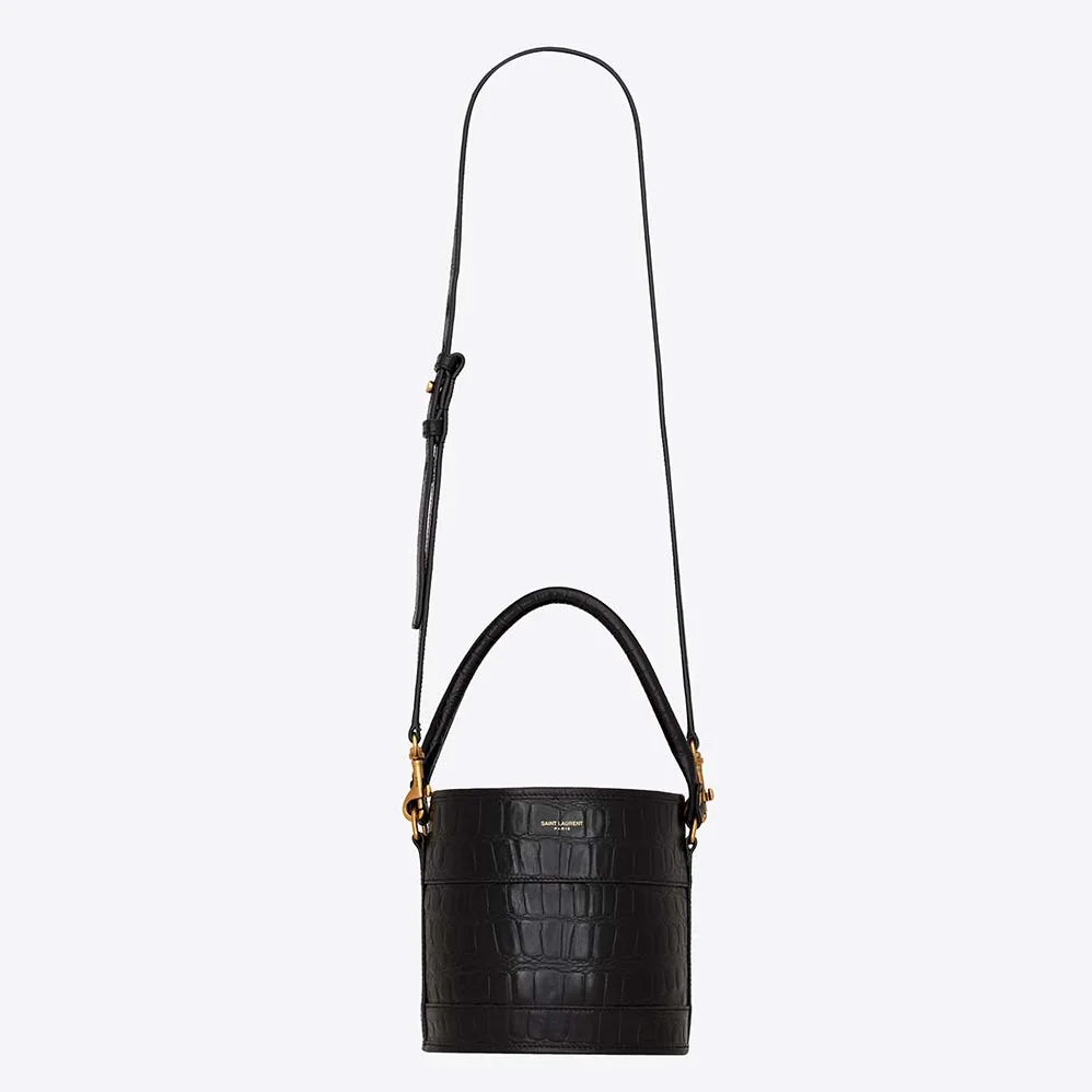Saint Laurent YSL Bahia Small Bucket Bag in Crocodile for Women in Embossed Lacquered Leather Saint Laurent YSL Bahia Small Bucket Bag in Crocodile for Women in Embossed Lacquered Leather