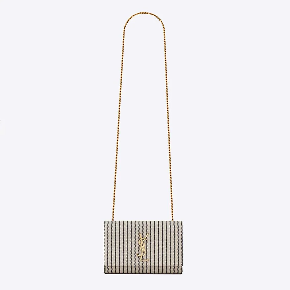 Saint Laurent YSL Kate Small Chain Bag in Canvas and Smooth Leather for Women