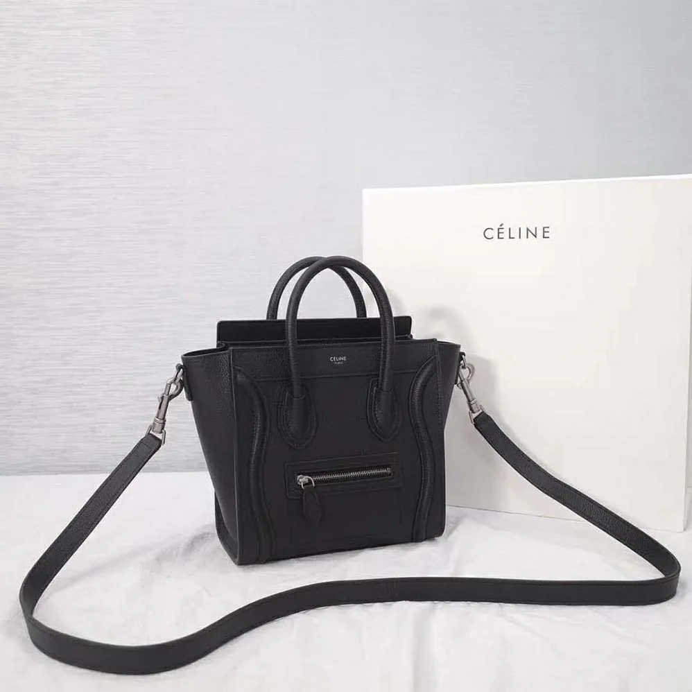 Celine Nano Luggage Bag in Drummed Calfskin for Women in Black