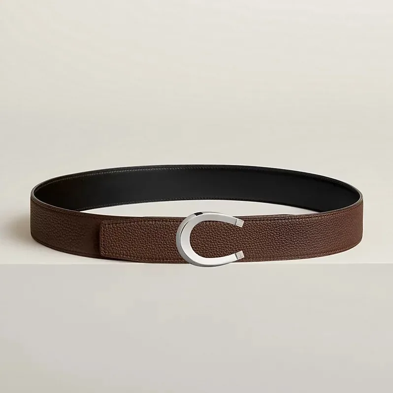 Hermès Luck Belt Buckle Reversible Leather Strap Noir in Chocolat