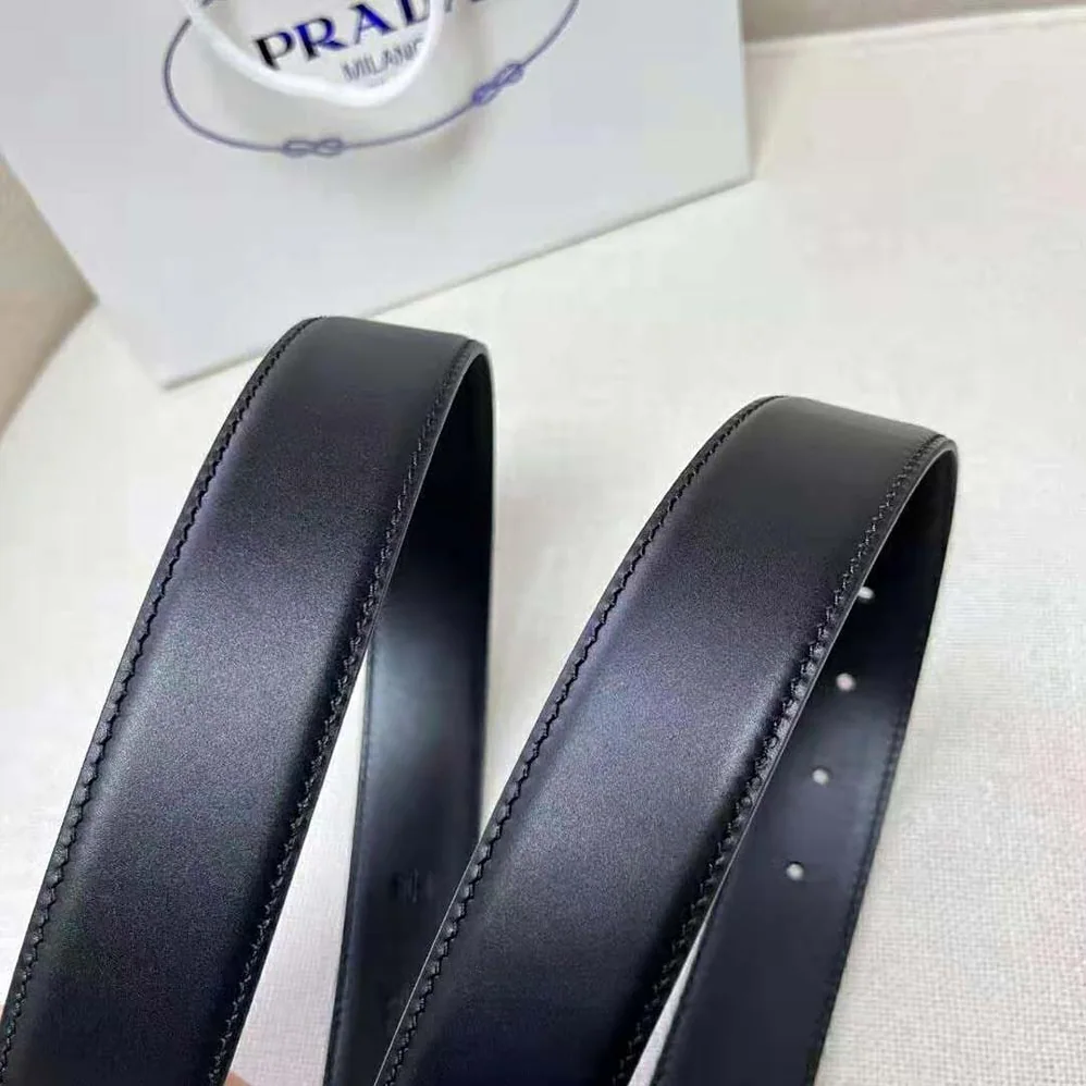 Prada Leather Belt with Enameled-Metal Triangle Logo for Women in Black Prada Leather Belt with Enameled-Metal Triangle Logo for Women in Black