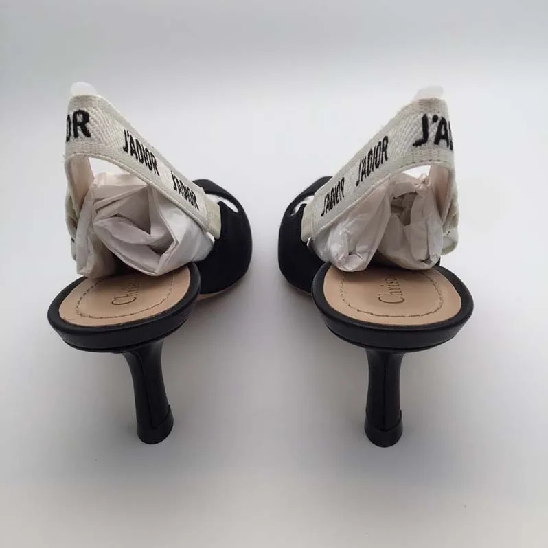 Dior Slingback Black Technical Fabric J'Adior Ribbon 6.5 CM Shoes Black for Women