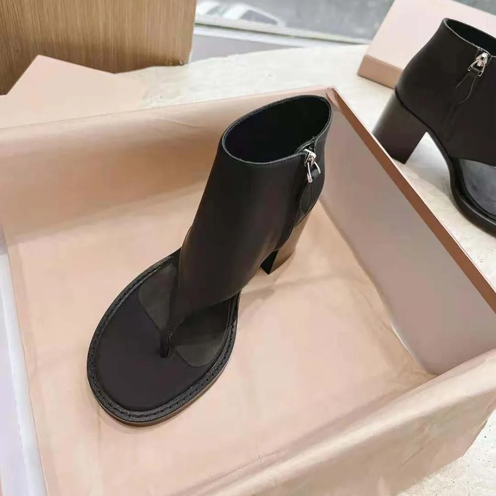 Miu Miu Leather Thong Booties for Women in Black