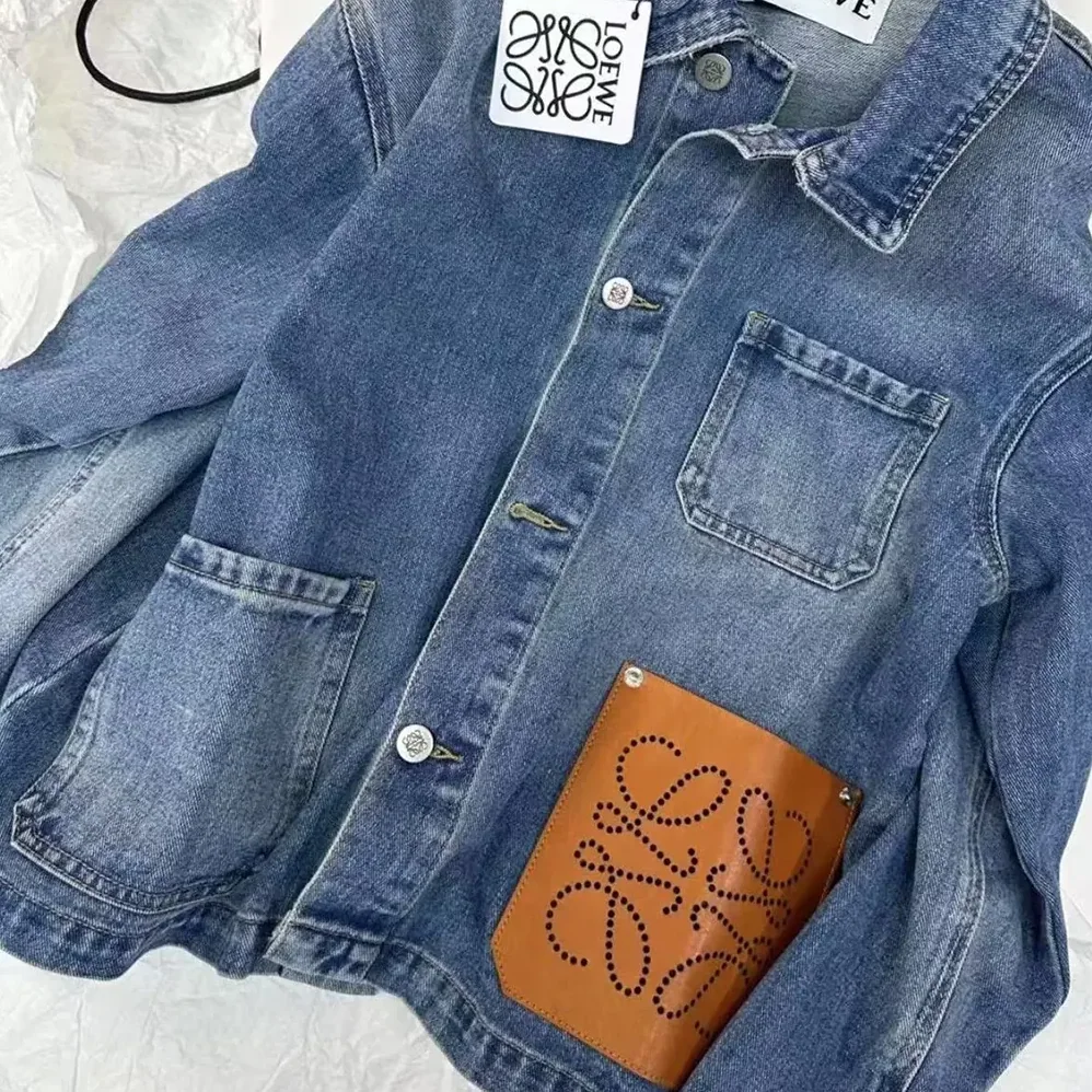 Loewe Anagram Short Jacket in Denim for Women in Navy Loewe Anagram Short Jacket in Denim for Women in Navy