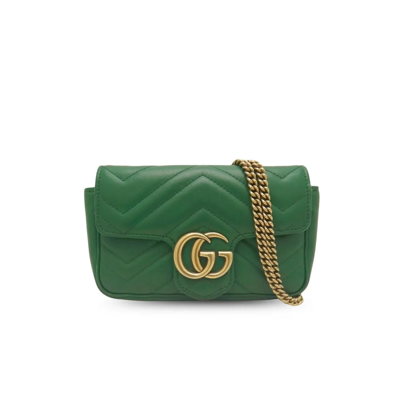 Gucci Marmont Matelassé Super Mini Bag Green Matelassé Chevron /