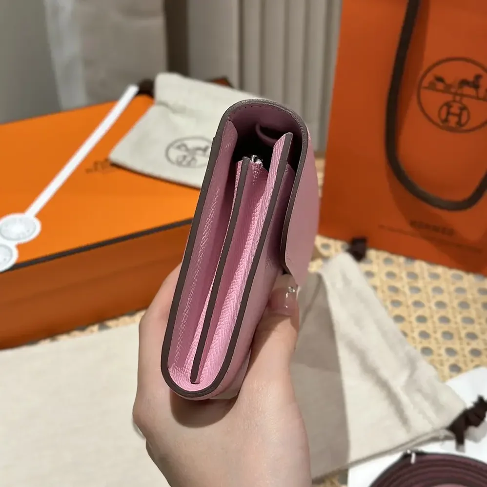 Hermes Constance Long To Go in Epsom Leather for Women in Pink/Silver