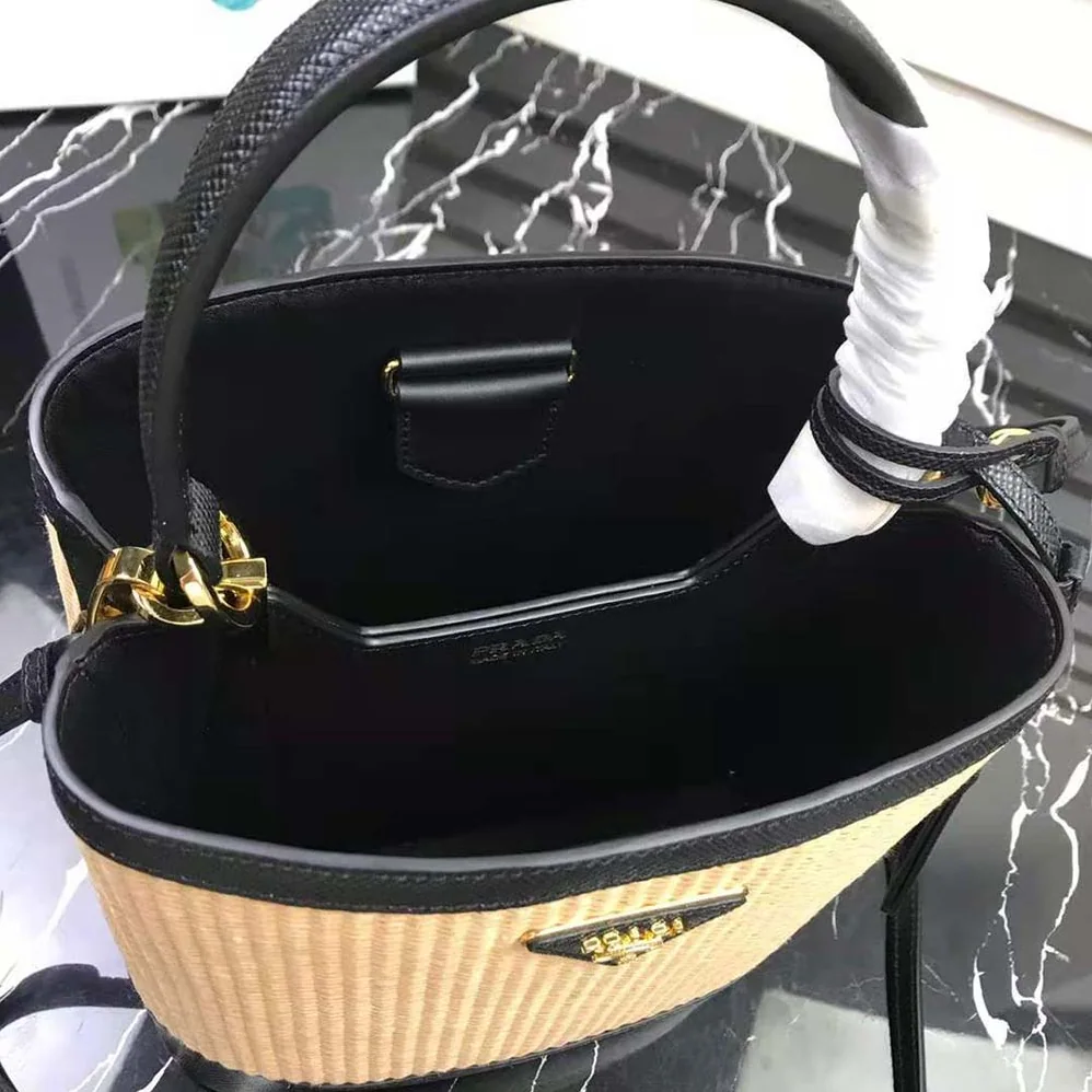 Prada Prada Panier Medium Straw Bag for Women in Black