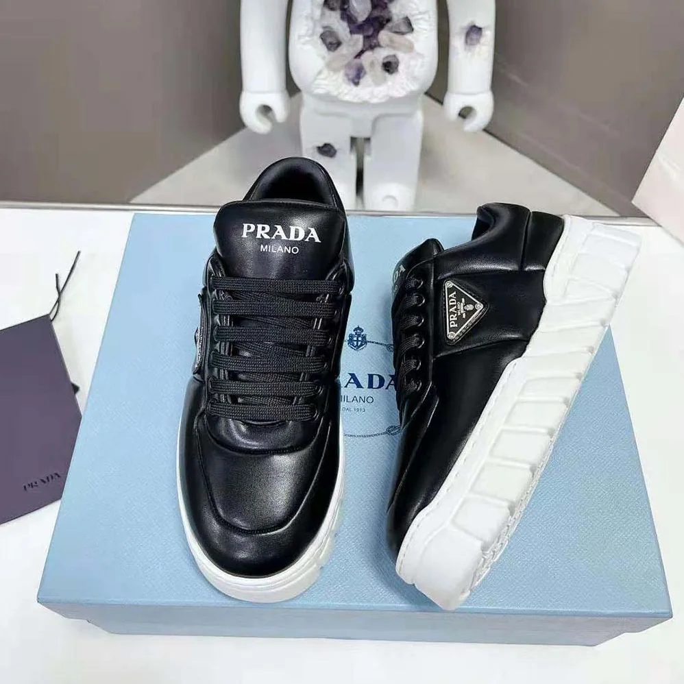 Prada Padded Nappa Leather Sneakers for Women in Black Prada Padded Nappa Leather Sneakers for Women in Black