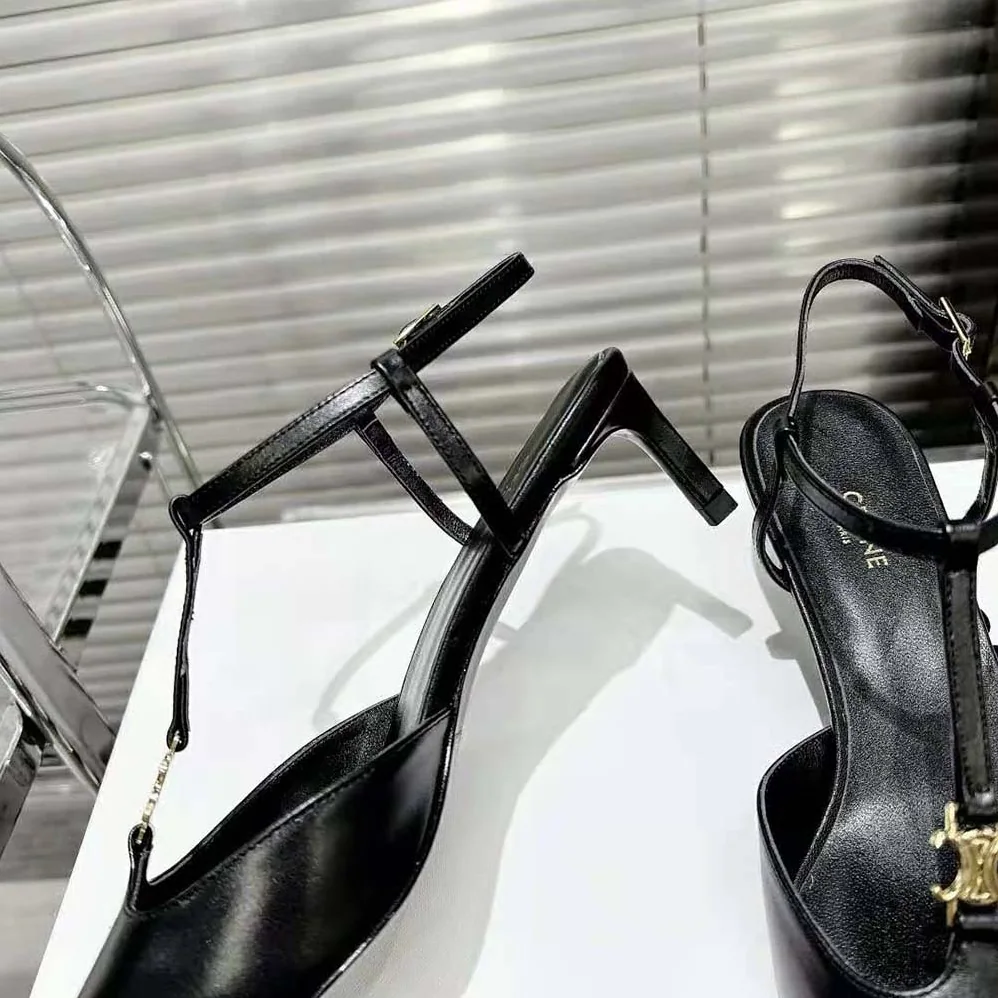Celine Kitten with Triomphe T-Bar Strap in Calfskin for Women in Black