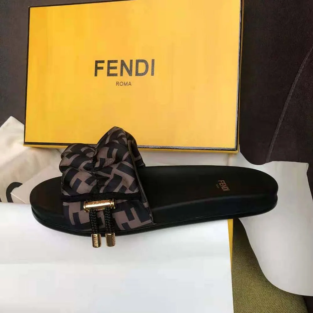 Fendi Vertigo Brown Satin Slides for Women
