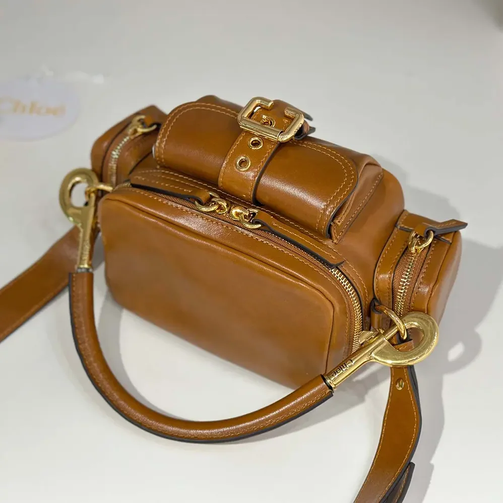 Chloe Small Camera Bag in Shiny Leather for Women in Brown