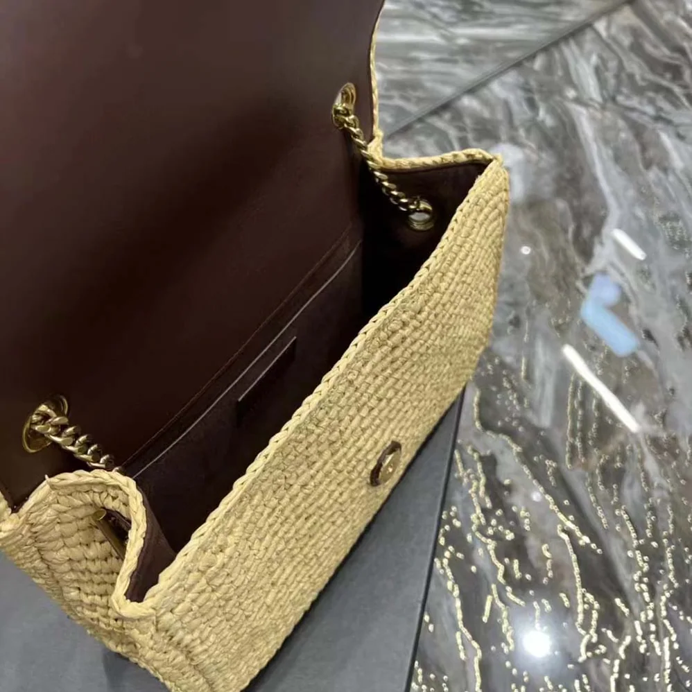 Saint Laurent YSL Kate Medium Supple Chain Bag in Raffia for Women in Natural Saint Laurent YSL Kate Medium Supple Chain Bag in Raffia for Women in Natural