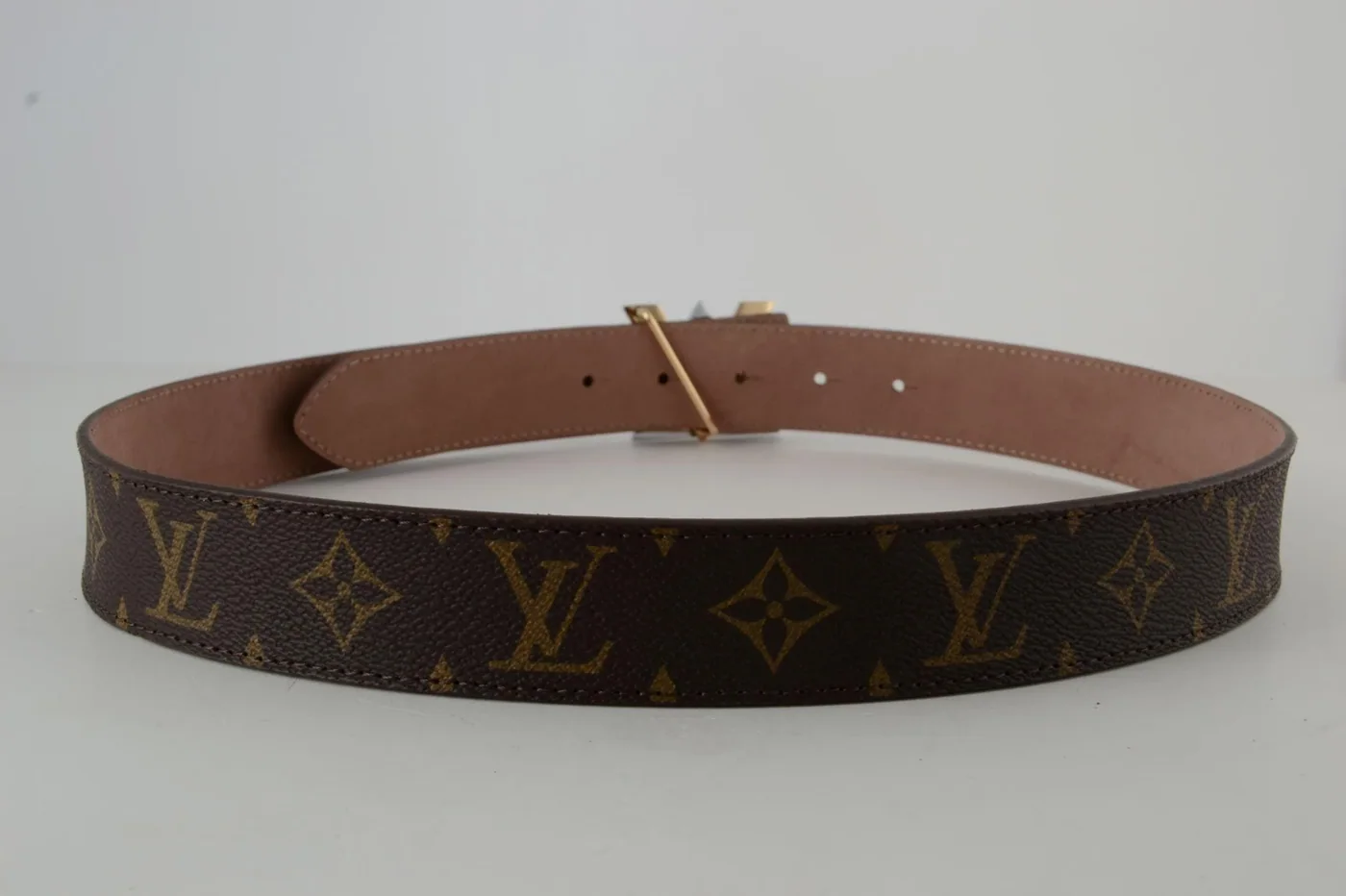 Brown Monogram New Gold & SiAmazinger Buckle Leather Belt