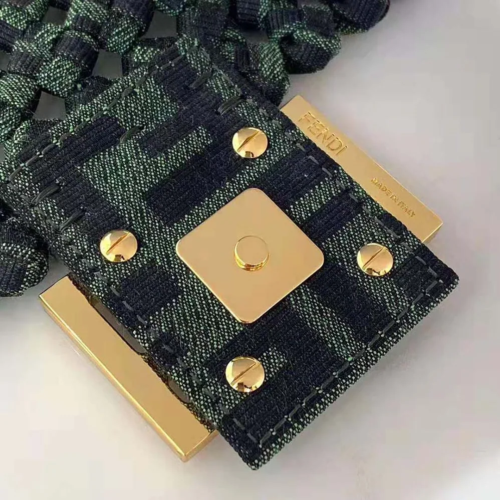 Fendi Baguette Jacquard Fabric Interlace Bag for Women in Green