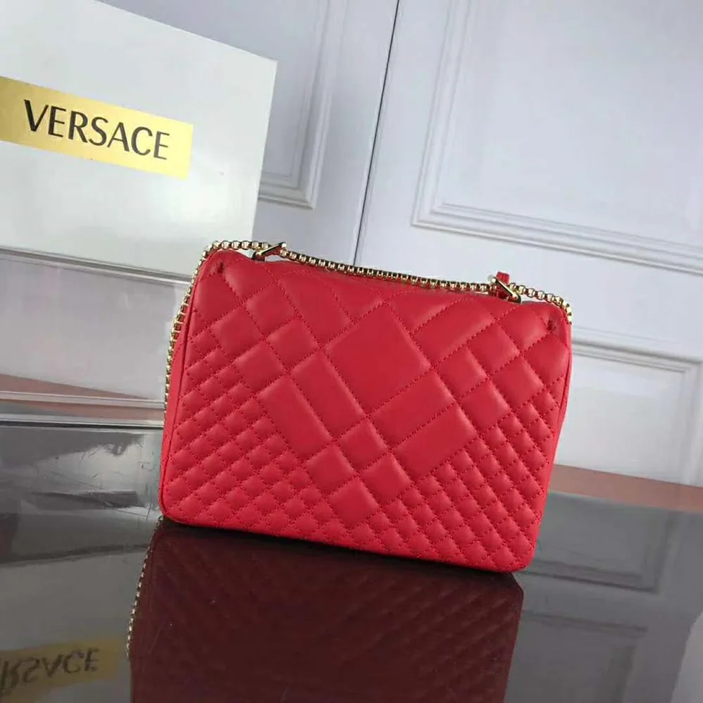 Versace Small Quilted Icon Shoulder Bag Nappa Leather for Women in Red Versace Small Quilted Icon Shoulder Bag Nappa Leather for Women in Red