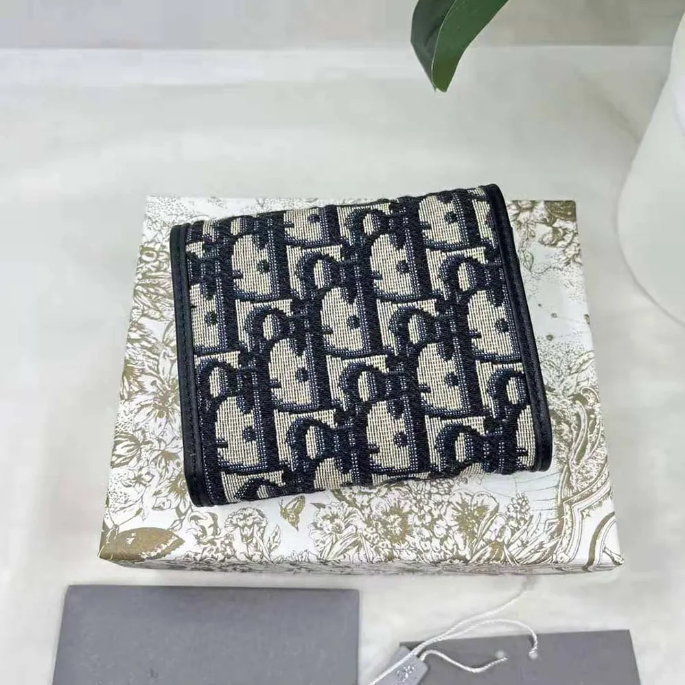 Dior Saddle Lotus Wallet Blue Dior Oblique Jacquard for Women