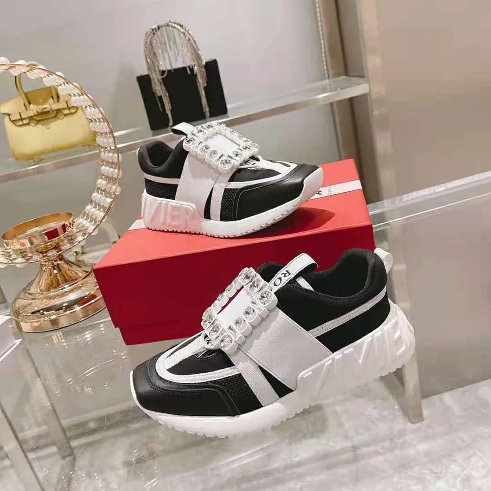 Roger Vivier Viv Go Rhinestone Buckle Sneakers in Technical Fabrics for Women in Black
