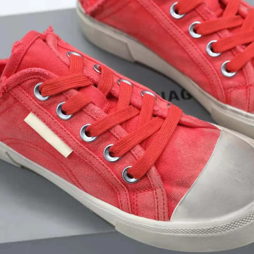 Balenciaga Paris Sneaker Mule in Red Destroyed Cotton and White Rubber for Unisex Balenciaga Paris Sneaker Mule in Red Destroyed Cotton and White Rubber for Unisex